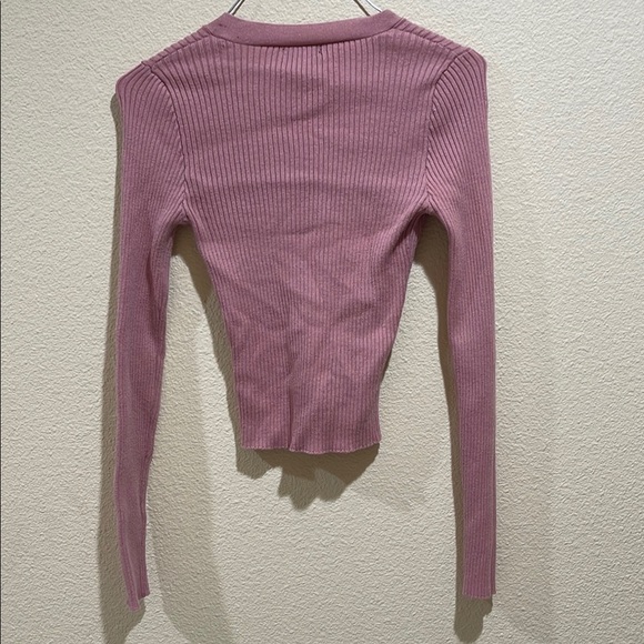 Pink Lace-Up Ribbed Knit Top - Picture 7 of 9